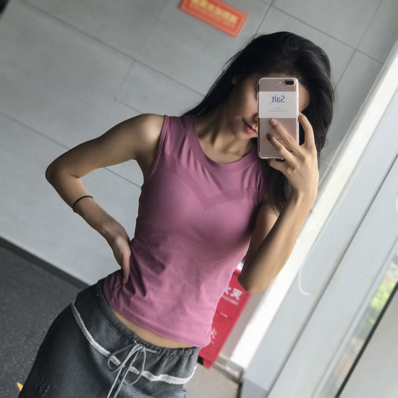夏季运动无袖背心速干透气T恤显瘦超弹健身衣圆领跑步紧身瑜伽服