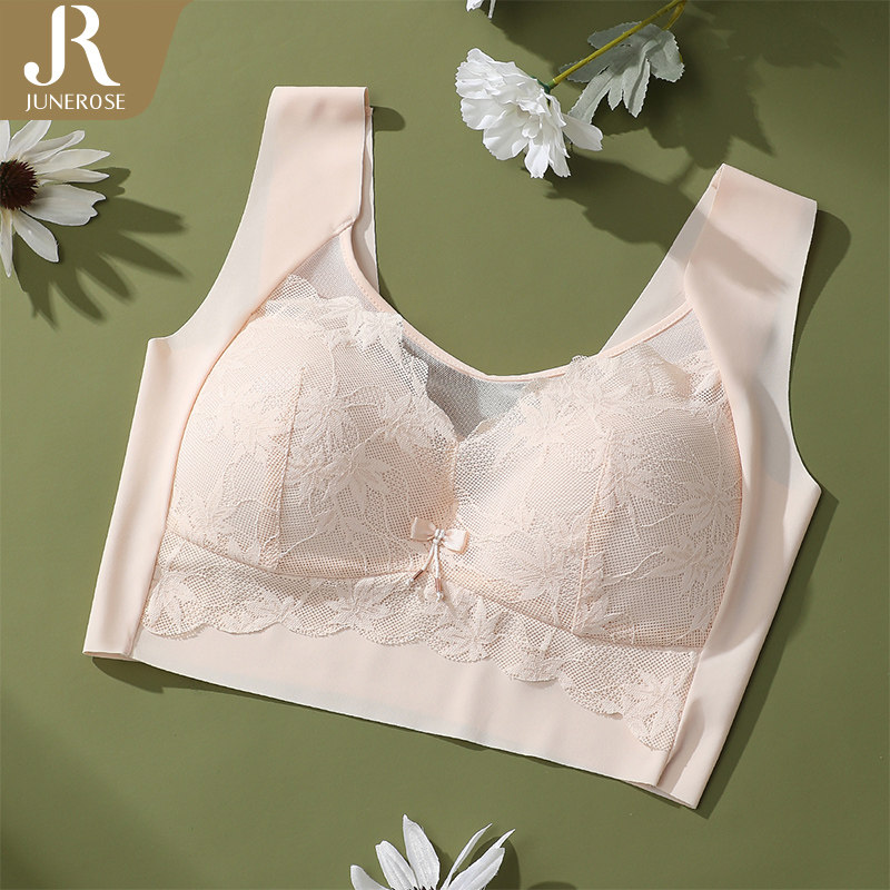 六月玫瑰内衣大胸显小胸背心式文胸无钢圈无痕胸罩全罩杯薄款新款