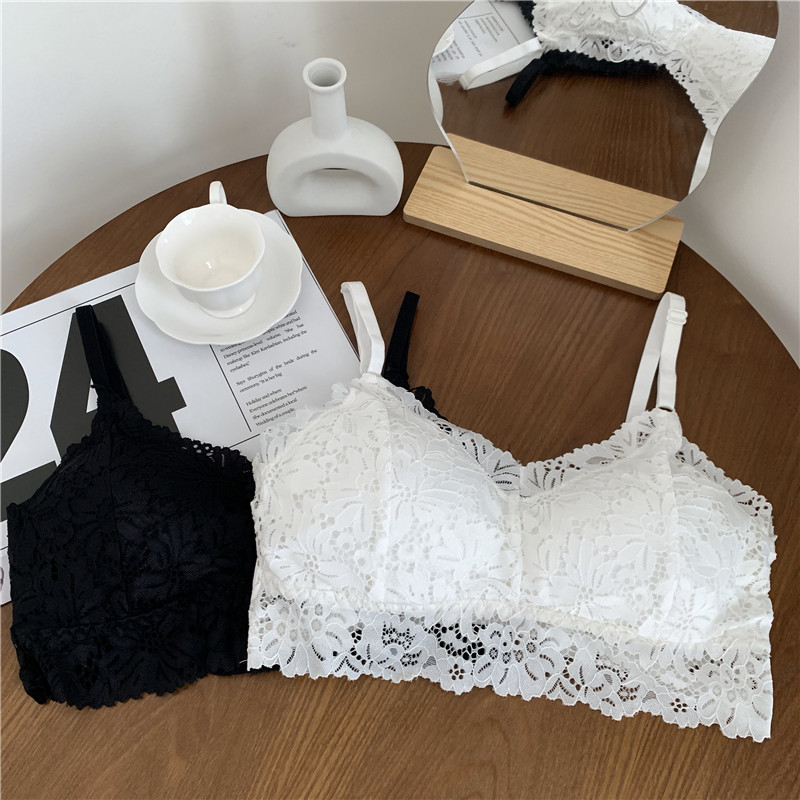 Real shot special price no reduction vest anti light wrap breast bra women's Korean version solid color versatile girl lace flower