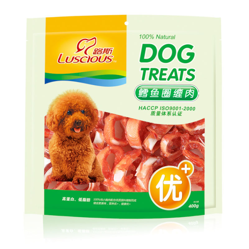 路斯狗狗零食鳕鱼圈缠肉400g泰迪宠物狗鸡肉硬丝训练零食软丝翅膀