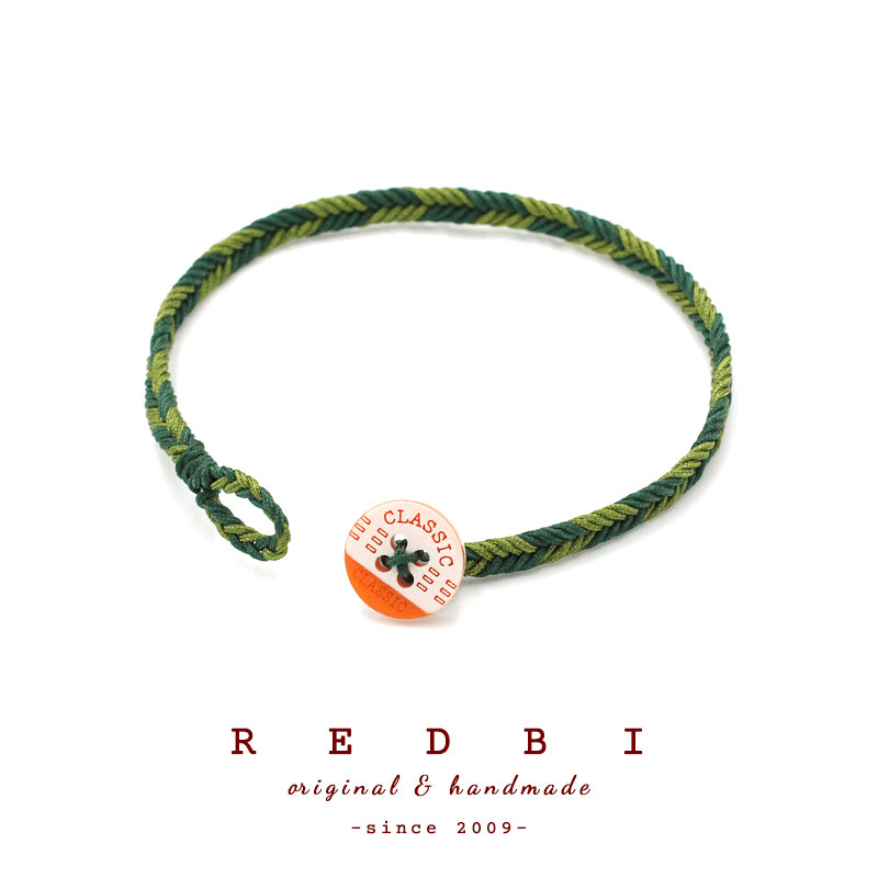 RedBi赤兔 橙绿棋盘格日系工装美式复古小众原创设计手链纽扣手绳