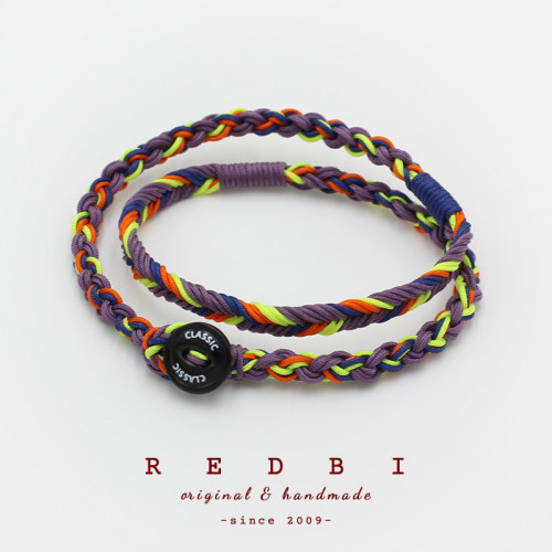 RedBi赤兔商店 巴黎紫荧光跑步户外露营复古撞色原创编织手绳男女