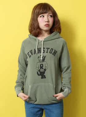 瑕疵日本外贸原单女装WEGO连帽毛圈短款原宿甜美连帽套头长袖卫衣