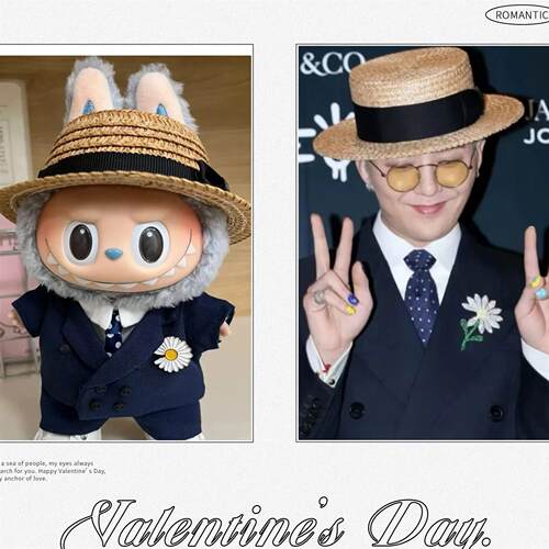 韩国权志龙GD藏青色西装拉布布一二三代娃衣搪胶马卡龙17cm