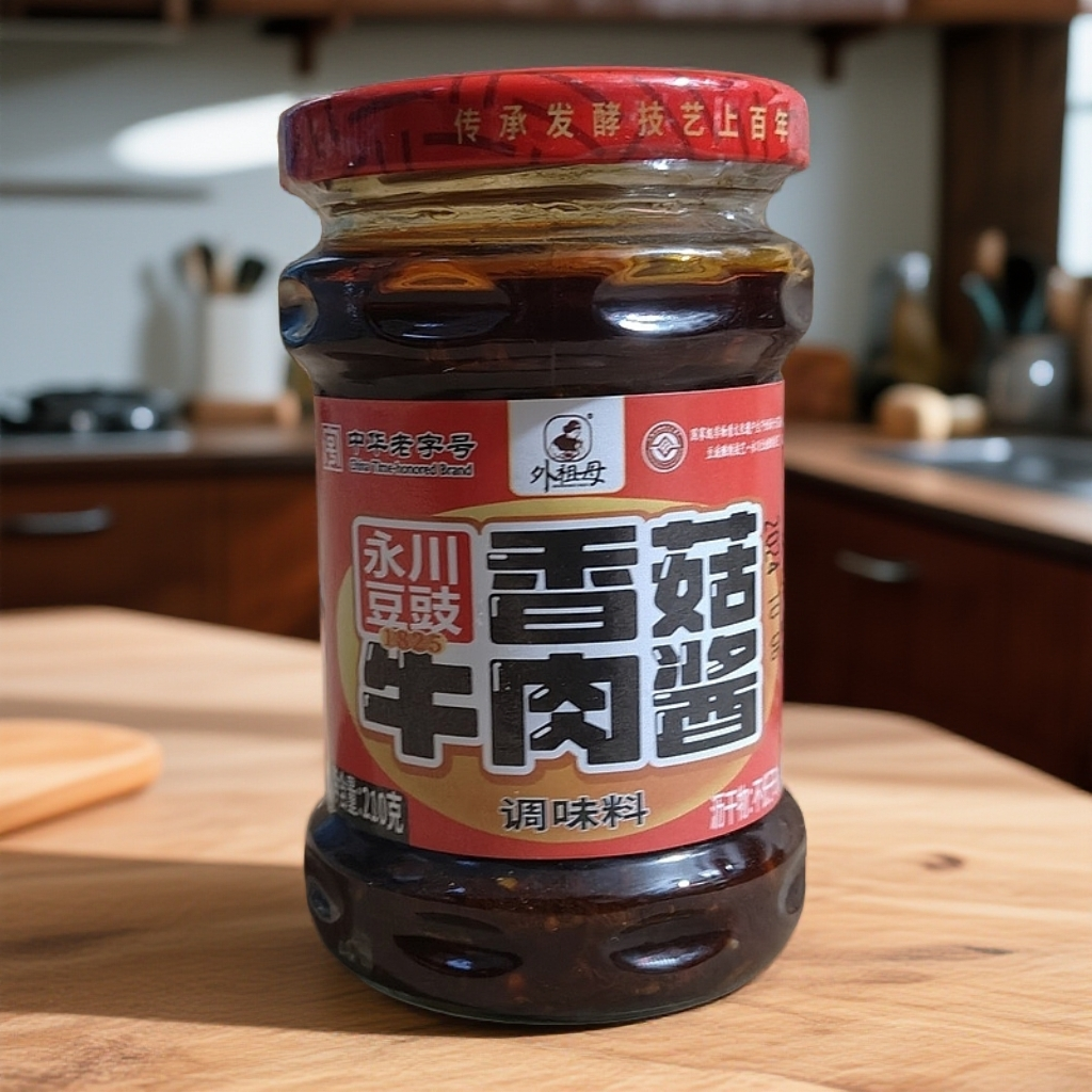外祖母永川豆豉-香菇牛肉酱香辣即食210g/瓶重庆特产佐餐下饭菜