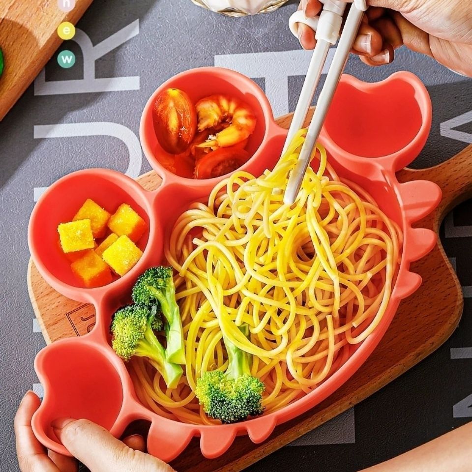 宝露露一体式硅胶带吸盘分格餐具