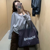 韩国双面单肩包字母布袋包购物袋2026秋季 通勤大容量托特包女 新款