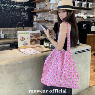 韩系春夏小清新自留人手一只定染小碎花棉布单肩包女大容量托特包