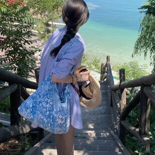 韩国金多美同款 简约碎花帆布包大容量环保购物袋单肩手提腋下包女