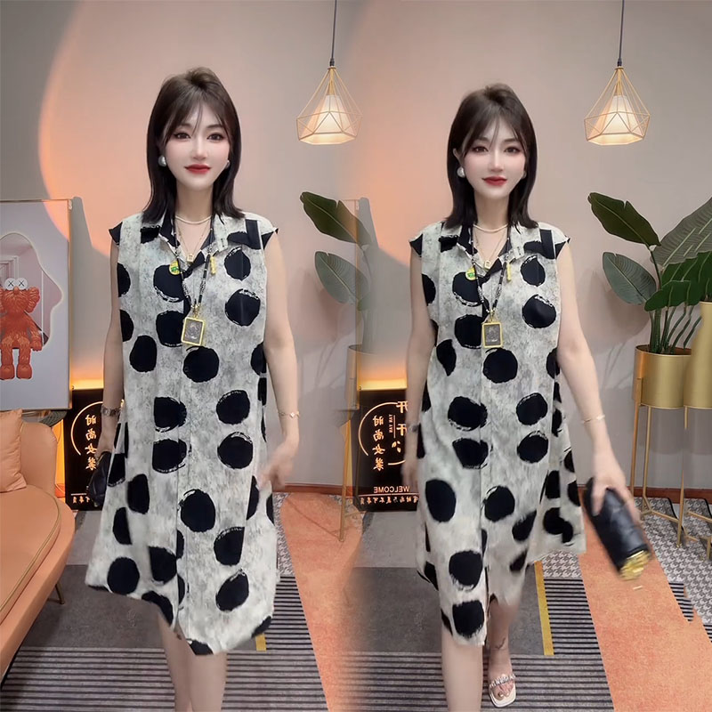 洋气新款韩版领2025时尚裙子夏季长款连衣裙点中Polo波女无袖百搭