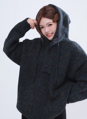 CLiFF连帽针织衫氛围感秋冬毛衣慵懒风男女美式设计感