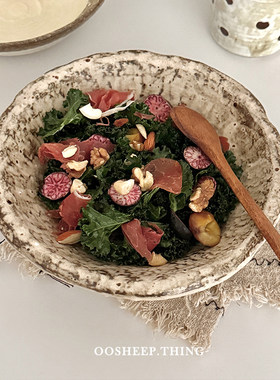 复古粗陶碗做旧漂亮饭碗面碗家用侘寂风不规则沙拉碗日式手作餐具