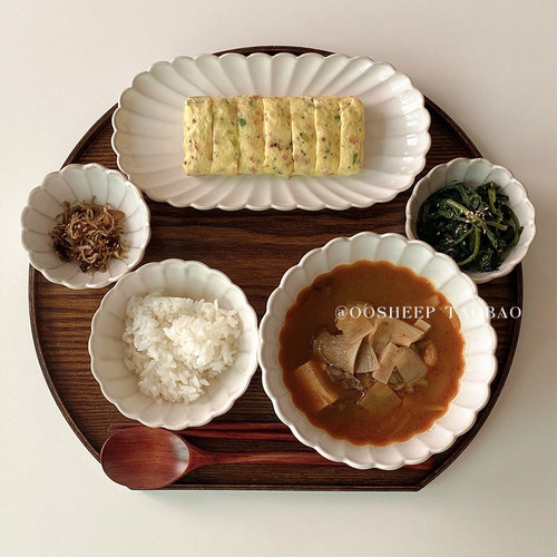 oosheep日式窑变釉/复古餐具套装做旧西餐盘陶瓷盘子面碗早餐盘