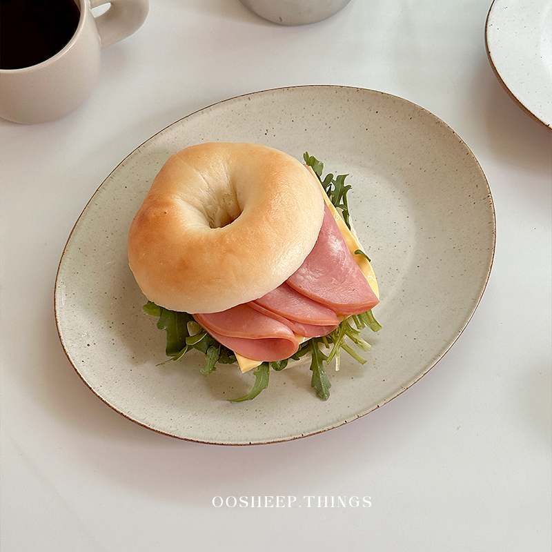 oosheep 日式复古椭圆盘粗陶侘寂风盘子定食餐具做旧早餐盘ins风
