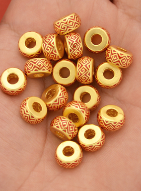 强保色沙金配件diy饰品古法金滴油万寿福疆桶珠手链手绳编织配珠