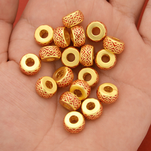 强保色沙金配件diy饰品古法金滴油万寿福疆桶珠手链手绳编织配珠