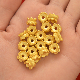 强保色沙金配件莲花座手链隔珠古法金diy饰品配饰老金手串散珠
