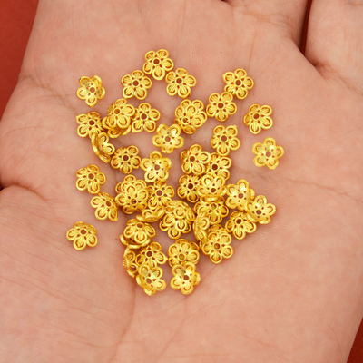 强保色沙金配件diy饰品古法金六瓣花托垫片手链手绳编织配珠隔片