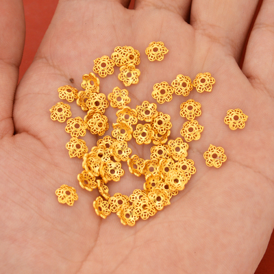 强保色沙金配件diy饰品古法金铜钱花托花帽手链手绳编织垫片配珠