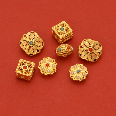 保色古法沙金饰品配件diy古法金蜻蜓眼背云红蓝隔珠手链编织串珠