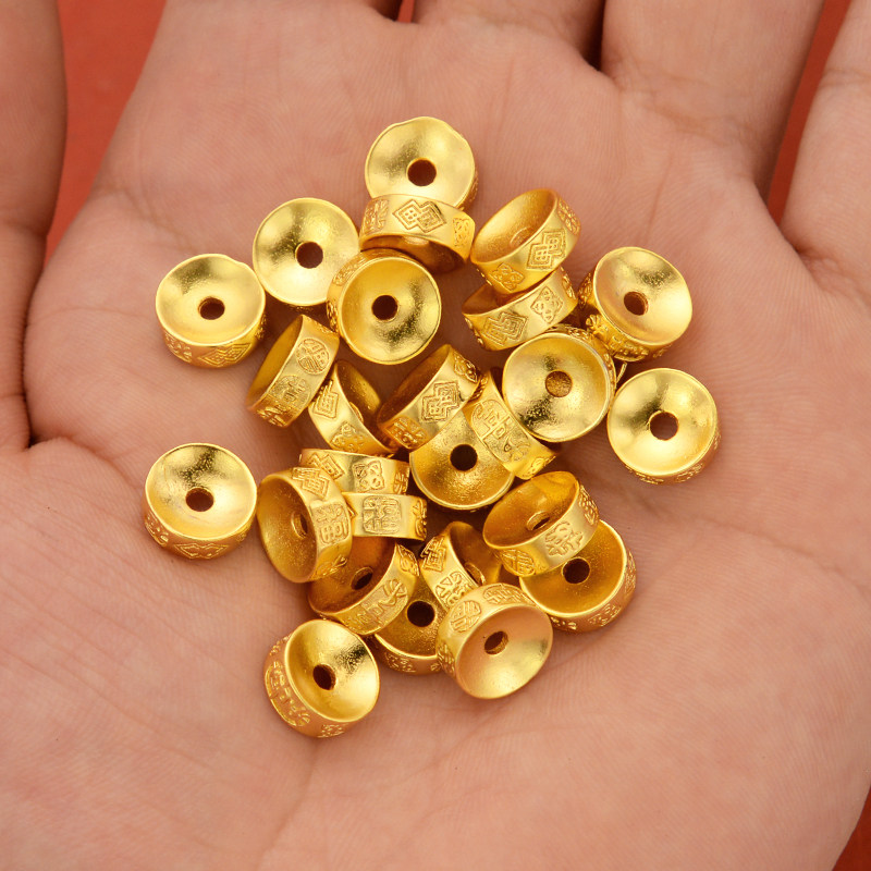 强保色沙金配件diy饰品古法金福字喜乐隔片跑环手链手绳编织配珠
