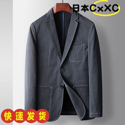 男式休闲西装2025春秋轻奢商务单西中青年牛仔色辑明线西服外AD87