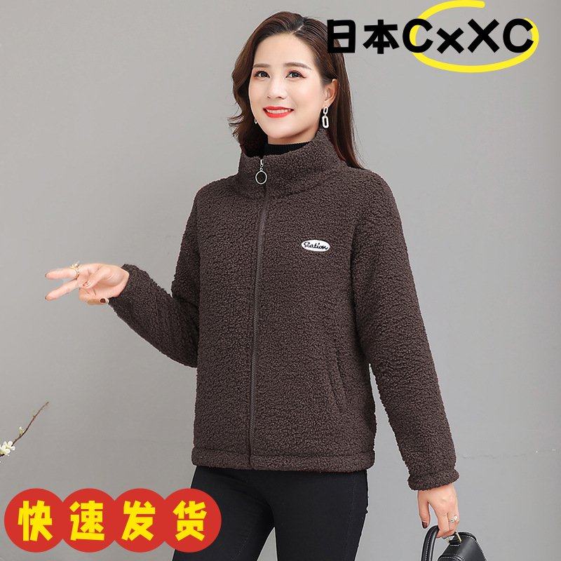 颗粒绒外套女中年妈妈冬装加绒加厚棉衣中老年女装羊羔绒保暖AD11