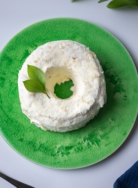 代购日本制陶瓷圆形平盘蓝色陶板陶艺家荒木汉一绿色蛋糕甜点托盘