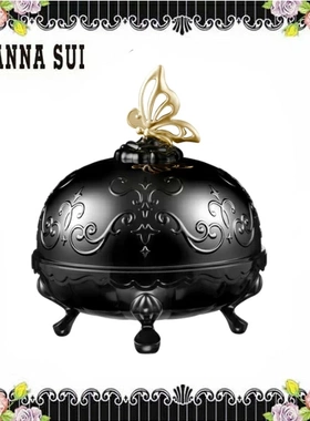 日本代购ANNA SUI复古宫廷公主风黑色蝴蝶装饰盒收纳盒粉扑盒