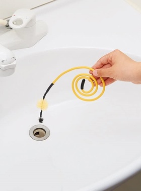 日本代购下水道污渍头发轻松清理工具便捷清洁疏通管线71cm黄色