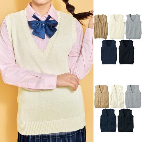 日本v领坎肩纯色制服秋冬新品
