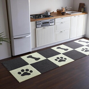 代购日本制小狗脚印骨头图案毛绒拼接地垫厨房防滑吸附式脚垫