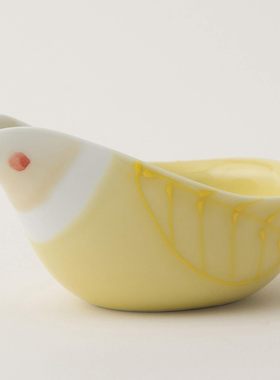 日本代购可爱小鸟形状陶瓷小碗蒸蛋碗黄色蓝色带勺子H.Craft