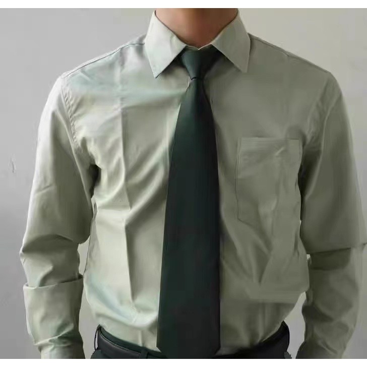 正品松枝绿春秋内衬衣男款塑料扣橄榄绿长袖内衬衫办公商务衬衣男