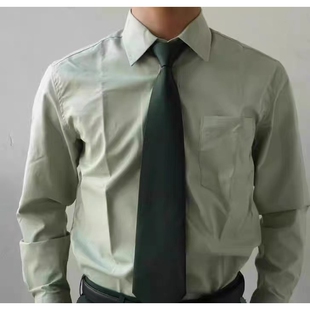 正品松枝绿春秋内衬衣男款塑料扣橄榄绿长袖内衬衫办公商务衬衣男