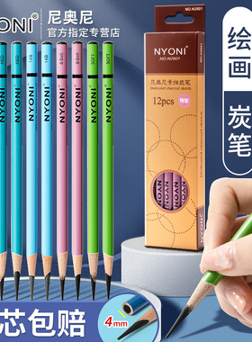 nyoni尼奥尼炭笔美术生专用素描笔软碳中碳笔HB铅笔专业硬碳铅14B软性速写揉擦笔绘画笔画画小学生工具套装