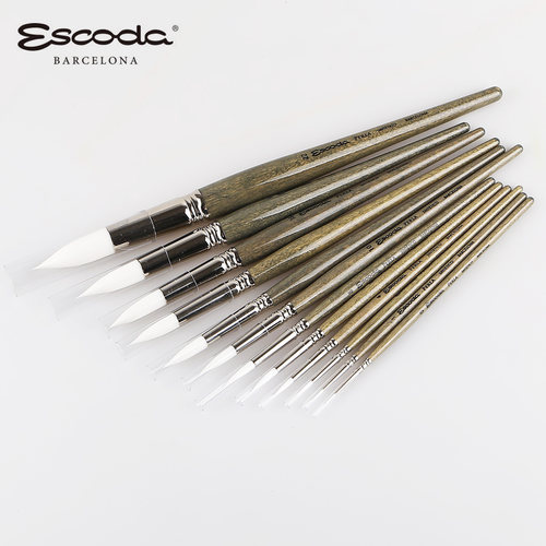 西班牙制造 笔皇ESCODA PERLA珍珠白东丽尼龙毛圆头水彩画笔 短杆 1430 尼龙软毛吸水好 弹性适中 入门推荐 - 封面