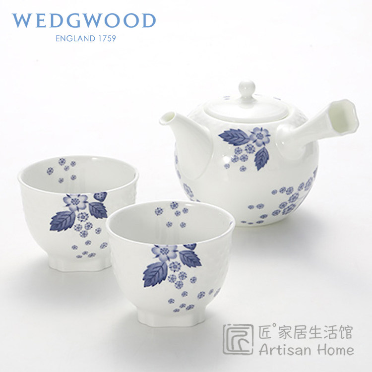 现货 英国进口WEDGWOOD靛蓝草莓骨瓷日式茶壶茶碗茶盅三明治盘