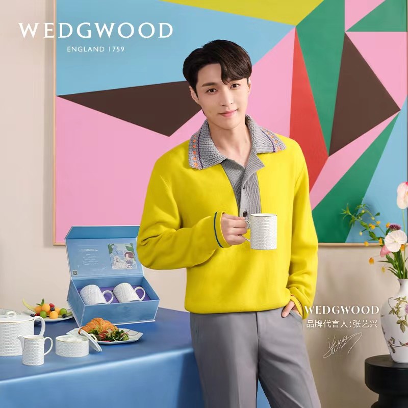 张艺兴同款wedgwood白金几何限定对杯礼盒骨瓷马克杯情侣杯结婚礼
