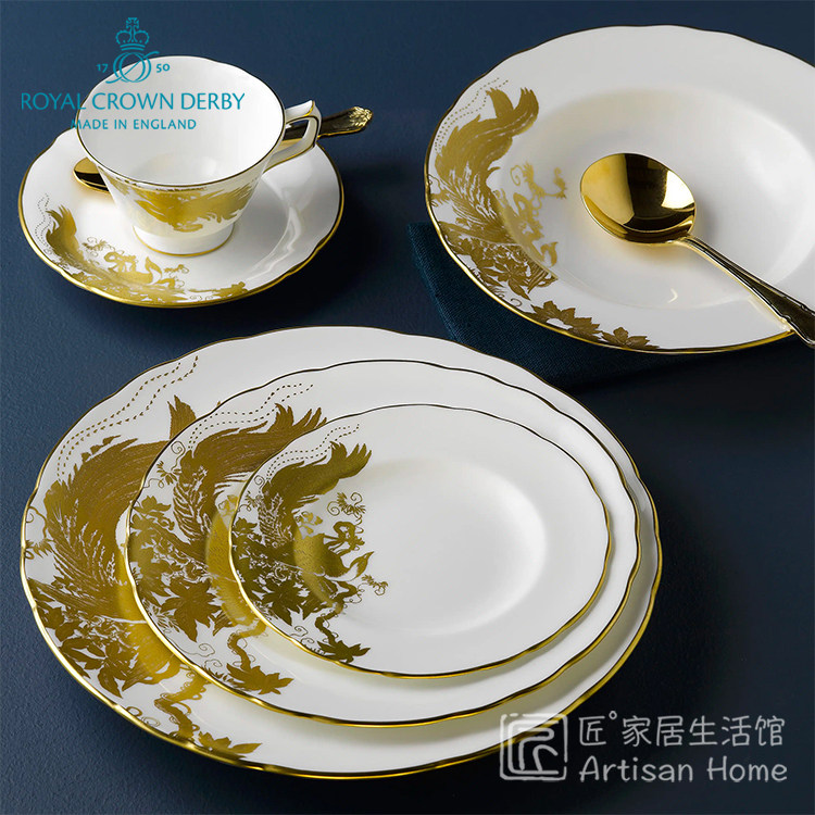 Royal Crown Derby德贝金凤来仪骨瓷茶杯马克杯凤凰点心盘西餐盘