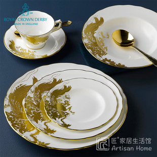 Royal Crown Derby德贝金凤来仪骨瓷茶杯马克杯凤凰点心盘西餐盘