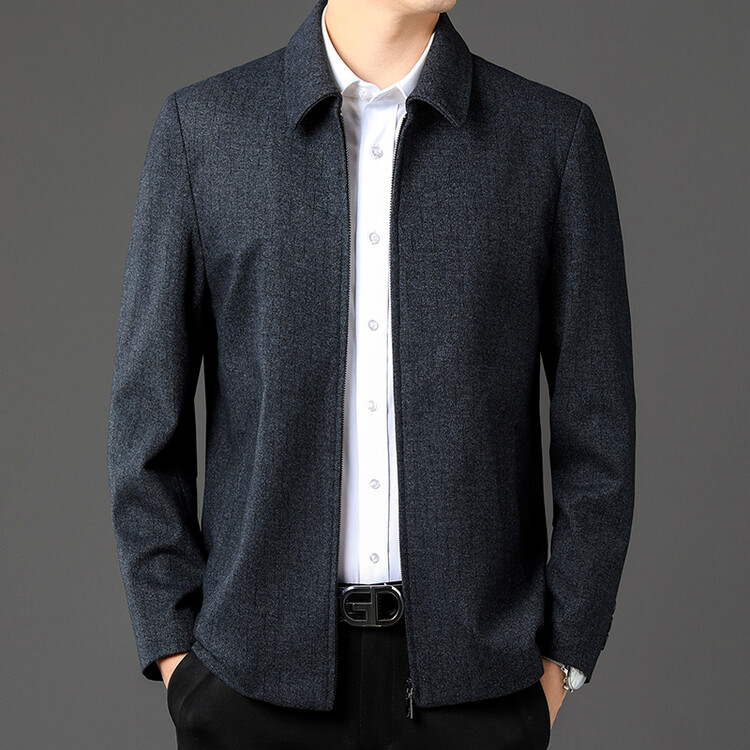 2025新款九牧王官方正品外穿翻领常规直筒型中年夹克羊毛男装外套