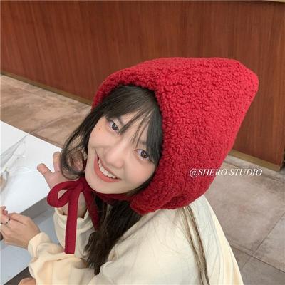 红色摇粒绒包头护耳帽