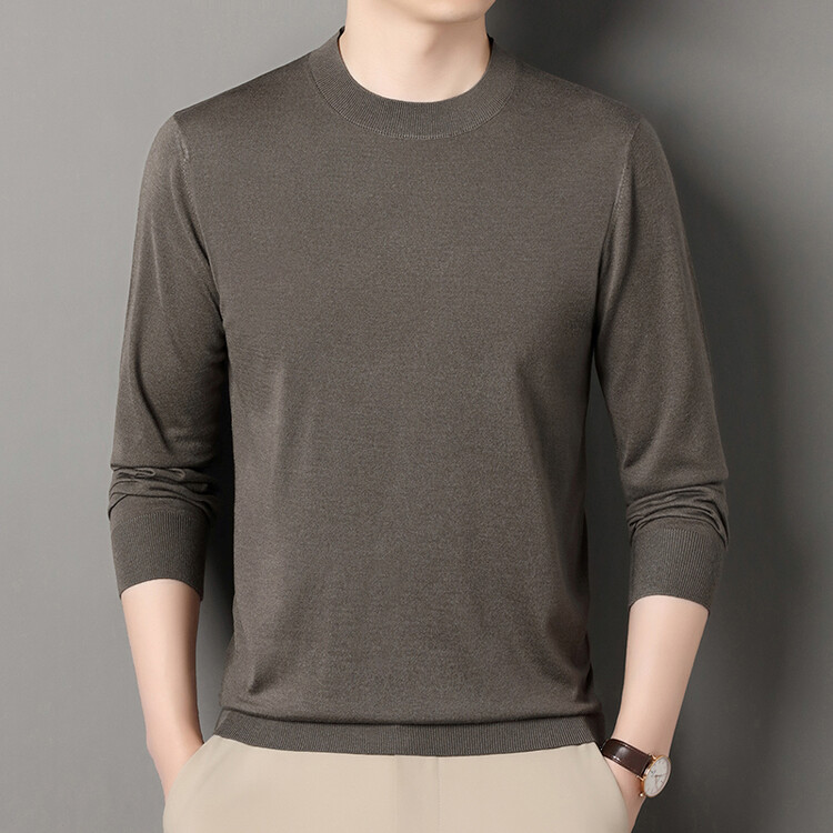 鹿王男装羊绒衫官方正品机织半高领宽松罗纹底摆羊绒混纺秋冬新款