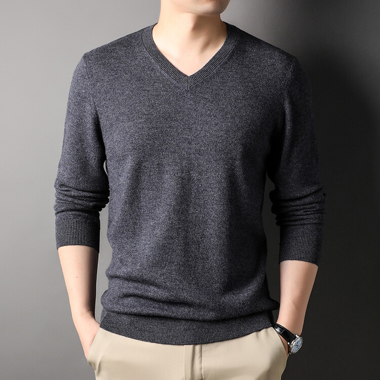 鹿王男装羊绒衫官方正品V领直筒型套头基础大众常规针织秋冬新款