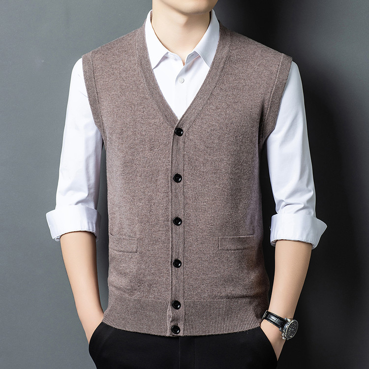 秋冬新款规款V领直筒型羊毛冬季背心/马甲鹿王官方正品男装羊绒衫
