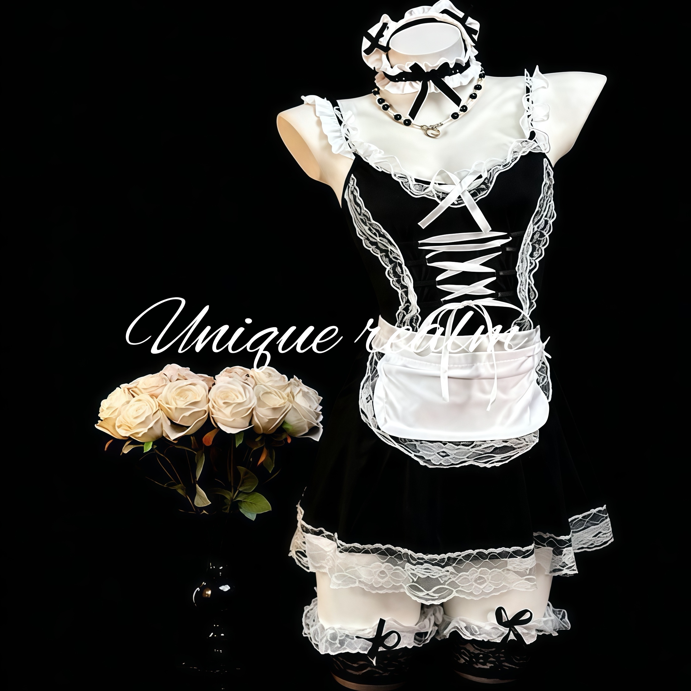 谧境「男佣执事」日系黑色男仆装制服洛丽塔性感吊带围裙战袍睡裙