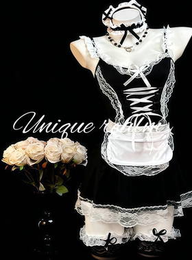 谧境「男佣执事」日系黑色男仆装制服洛丽塔性感吊带围裙战袍睡裙