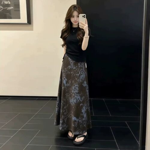 新中式黑色碎花套装连衣裙子女