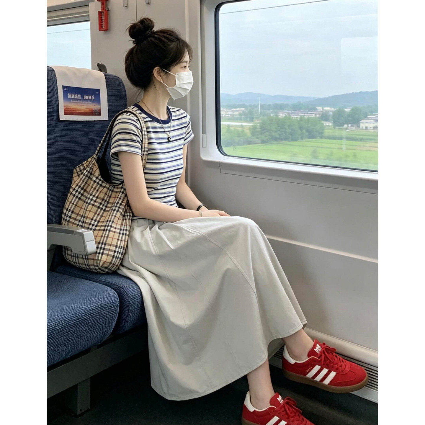 小个子条纹短袖巨好看一整套长裙